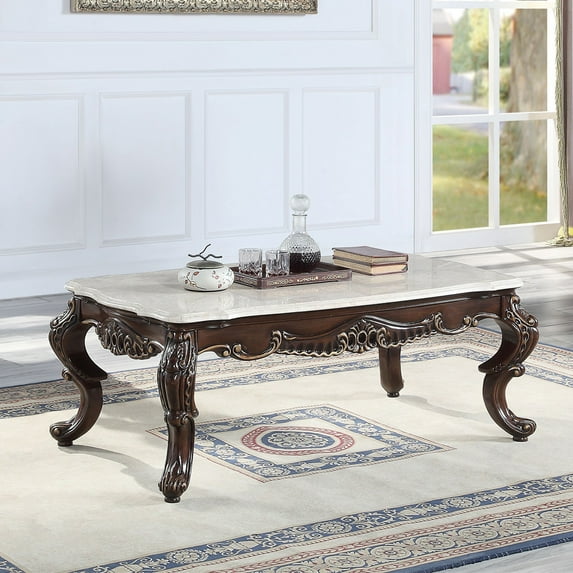 LV00812 - Coffee Table, Marble & Antique Oak Finish - Benbek