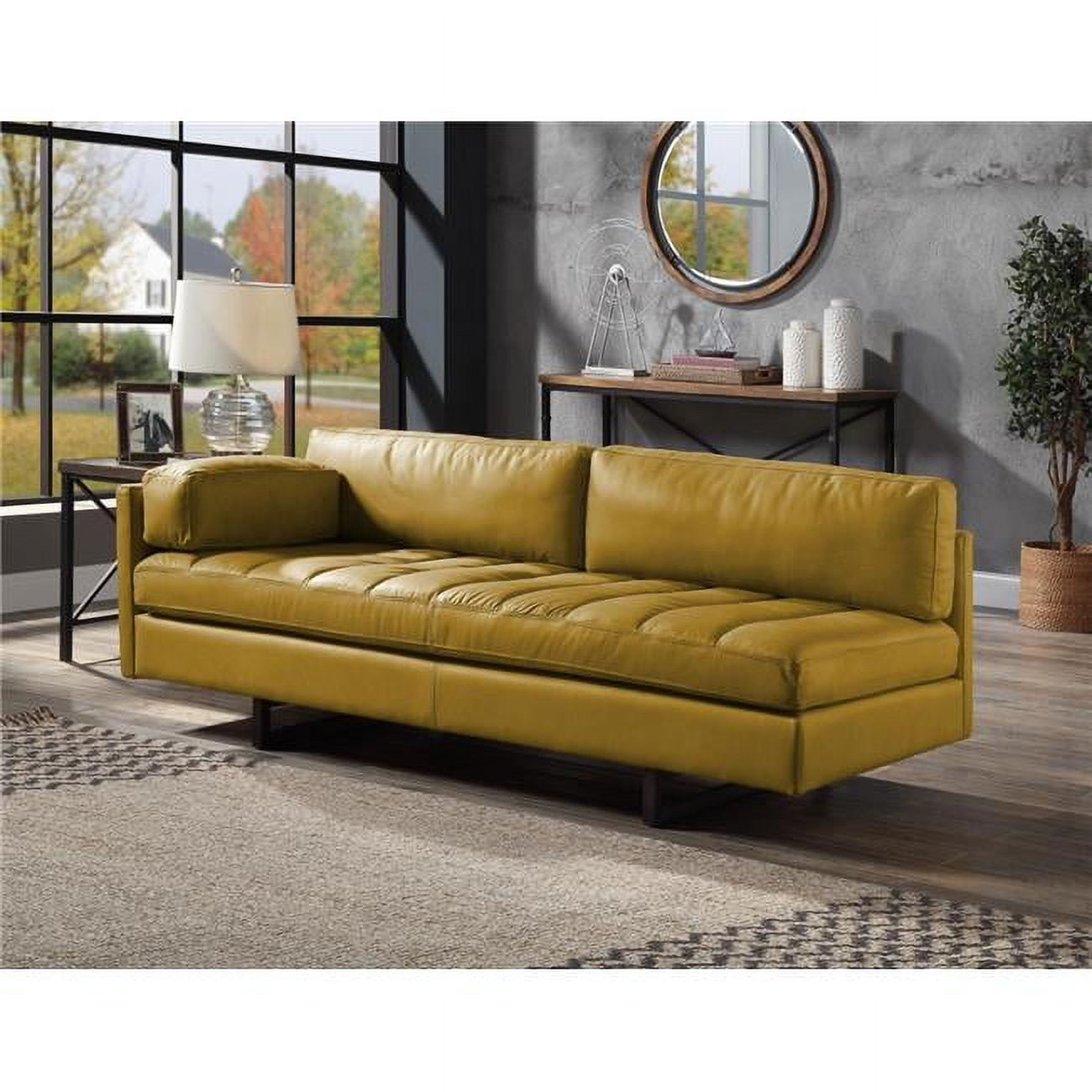 Radia 74" Turmeric Leather Tufted Sofa with Pillow