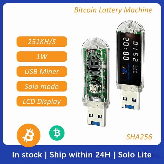 LV03 USB BTC Miner 250KH/s Silent ASIC for Home USB Crypto Mining
