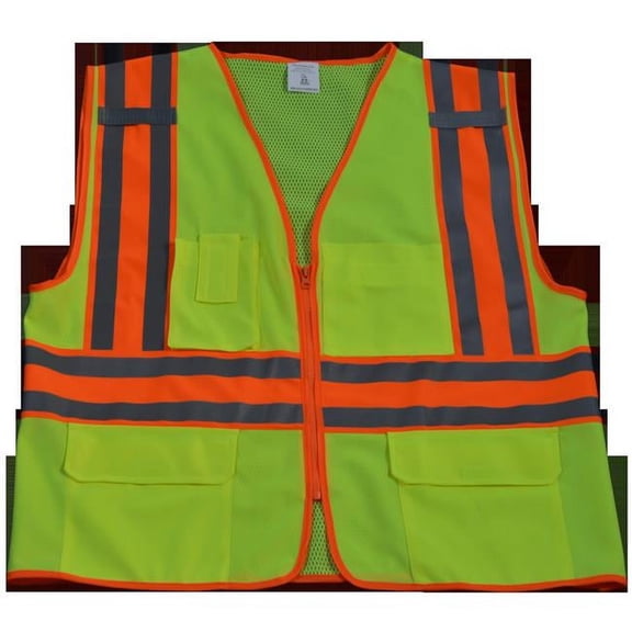 LV2-FSMBCB2-4X-5X Safety Vest Ansi Class Ii Lime Solid Front Mesh Back Contrast Binding 2, 4XL & 5XL