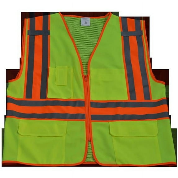 LV2-FSMBCB2-4X-5X Safety Vest Ansi Class Ii Lime Solid Front Mesh Back Contrast Binding 2, 4XL & 5XL