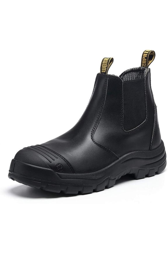 LV802 6 inch Soft Toe Slip On Mens Work Boots, Water Resistant Anti-Puncture Oil Resistant Chealsea Work Shoes Wide Size 9.5