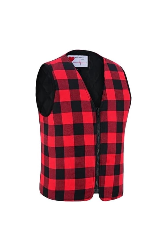 LVAD HeartMate 2 & 3 Sleeveless Flannel Vest For LVAD Patient - Red Quilted Vest for Men Comfortable LVAD Clothing with Battery Pockets S-4XL