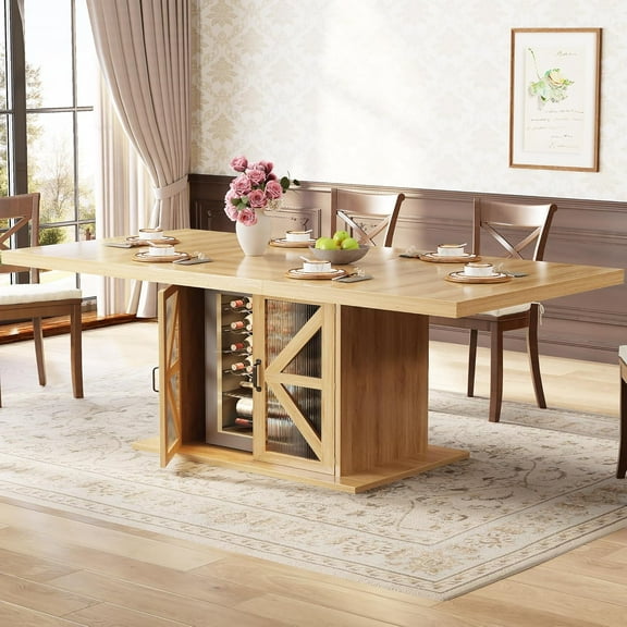 LVB Dining Table for 4-6, Modern Wood Dining Room Table, Farmhouse Rectangular Kitchen Table with Storage & Fridge Space, Large Rustic Eating Dinner Tables for Kitchen, Living Room, Oak, 63 Inch