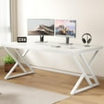 thumbnail image 1 of LVB Modern White Computer Desk, Long  Home Office Desk for Student, Large Metal Wood Writing Study Work Desk, Farmhouse Executive Gaming Computer Table for Bedroom Living Room, White, 60 in, 1 of 18