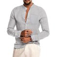 thumbnail image 1 of LVCBL Casual Shirts Men Long Sleeve Stand-up Collar Shirt Gathering Light Gray 2XL, 1 of 7