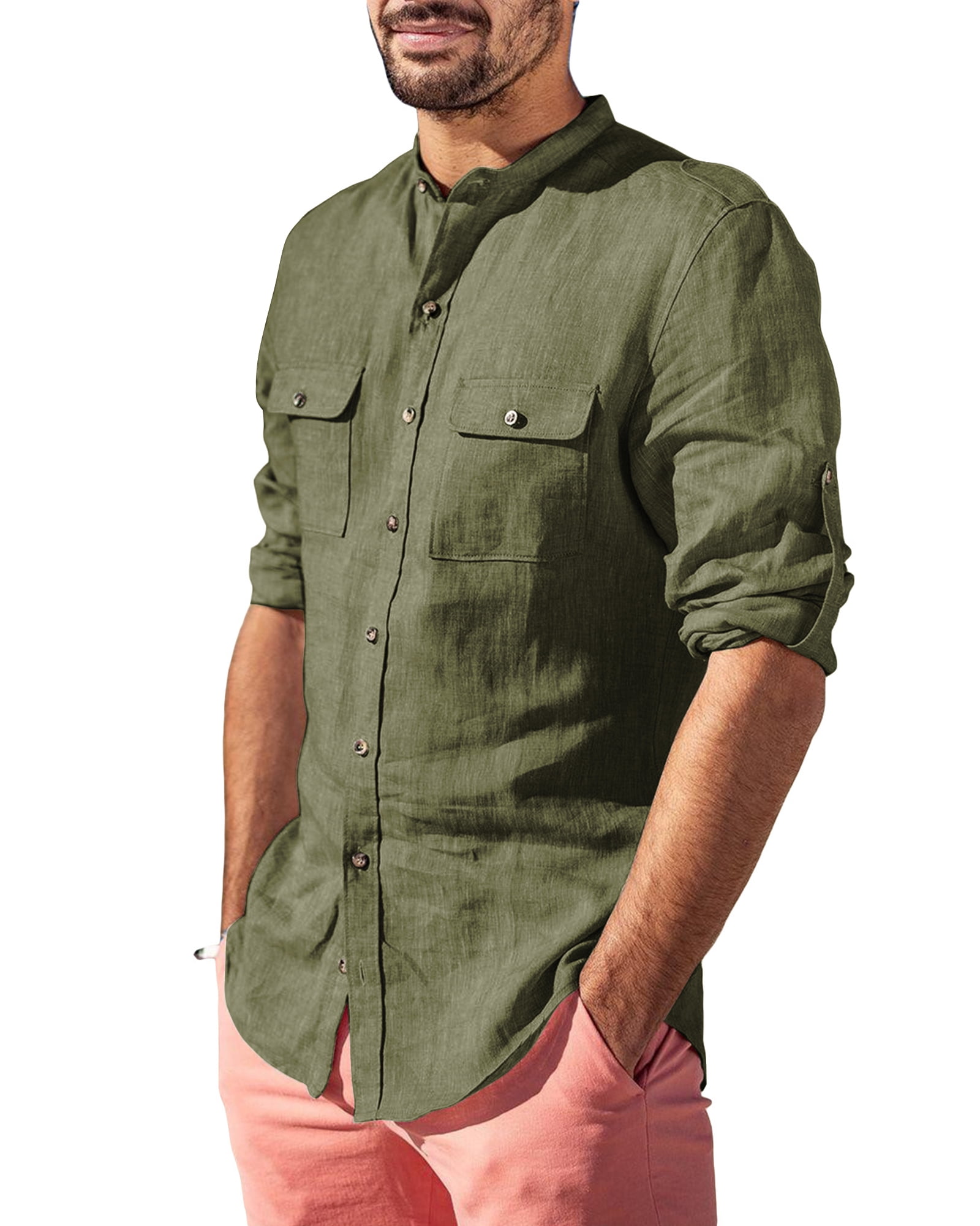 army green linen shirt