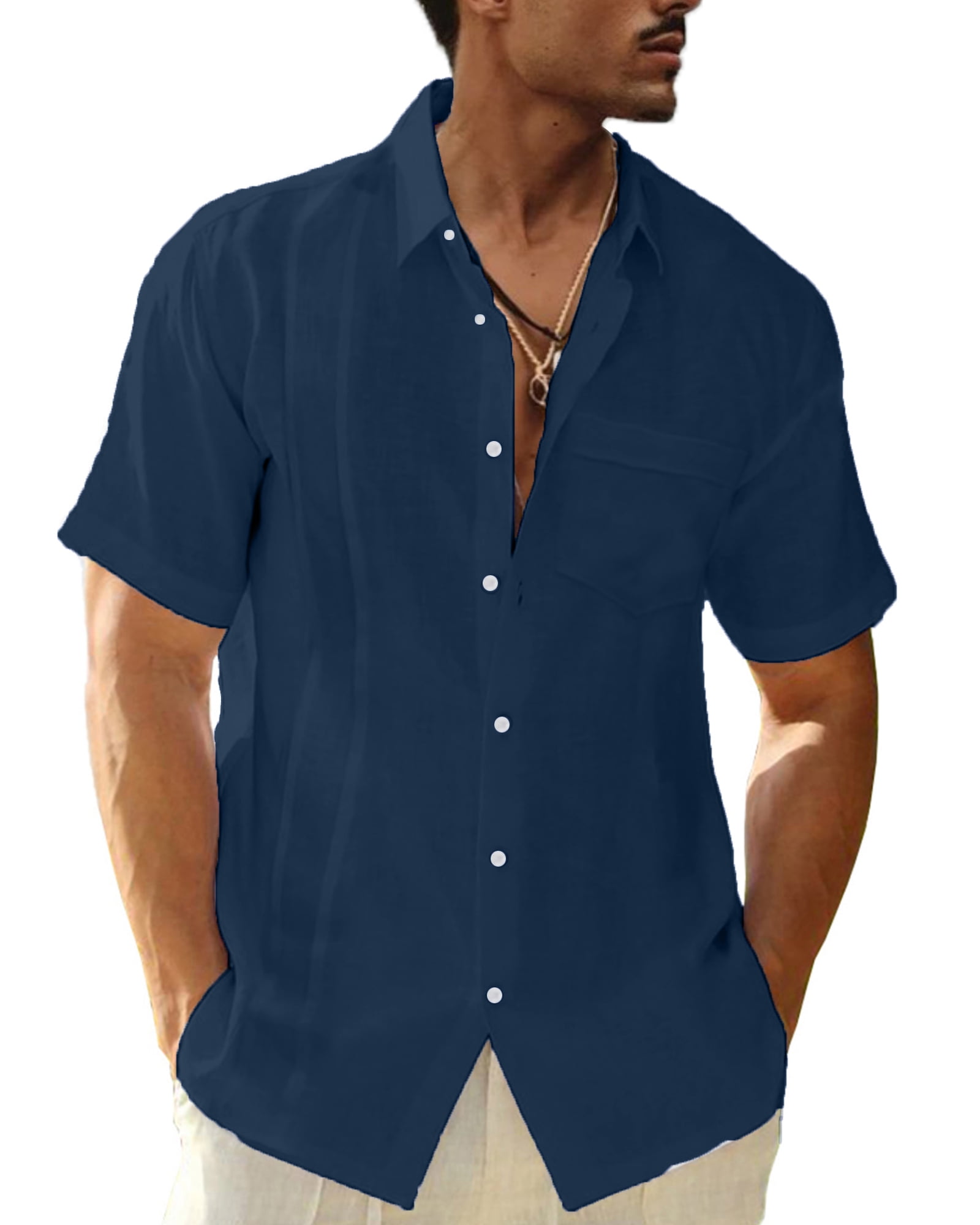 Mens Linen Blend Short Sleeve Shirt Ice Blue