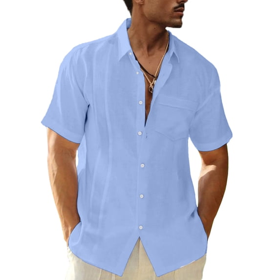 LVCBL Men's Casual Shirt Normal Heard Lapel Shirt Casual Shirt Light Blue 3XL