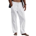 thumbnail image 1 of LVCBL Men's Summer Loose Casual Linen Long Trousers with Pockets Elastic Waist M-3XL, 1 of 5