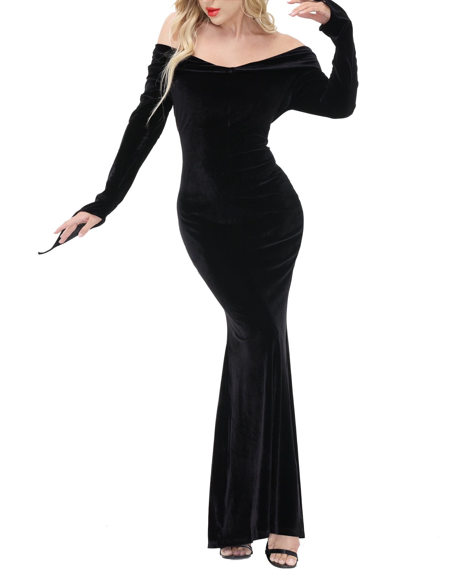 LVCBL Halloween gothic jurk voor dames, donkere stijl, kostuumjurken, lange mouwen, effen jurken