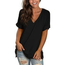 Time and Tru Women's Short Sleeve V-Neck Tunic T-Shirt - Walmart.com