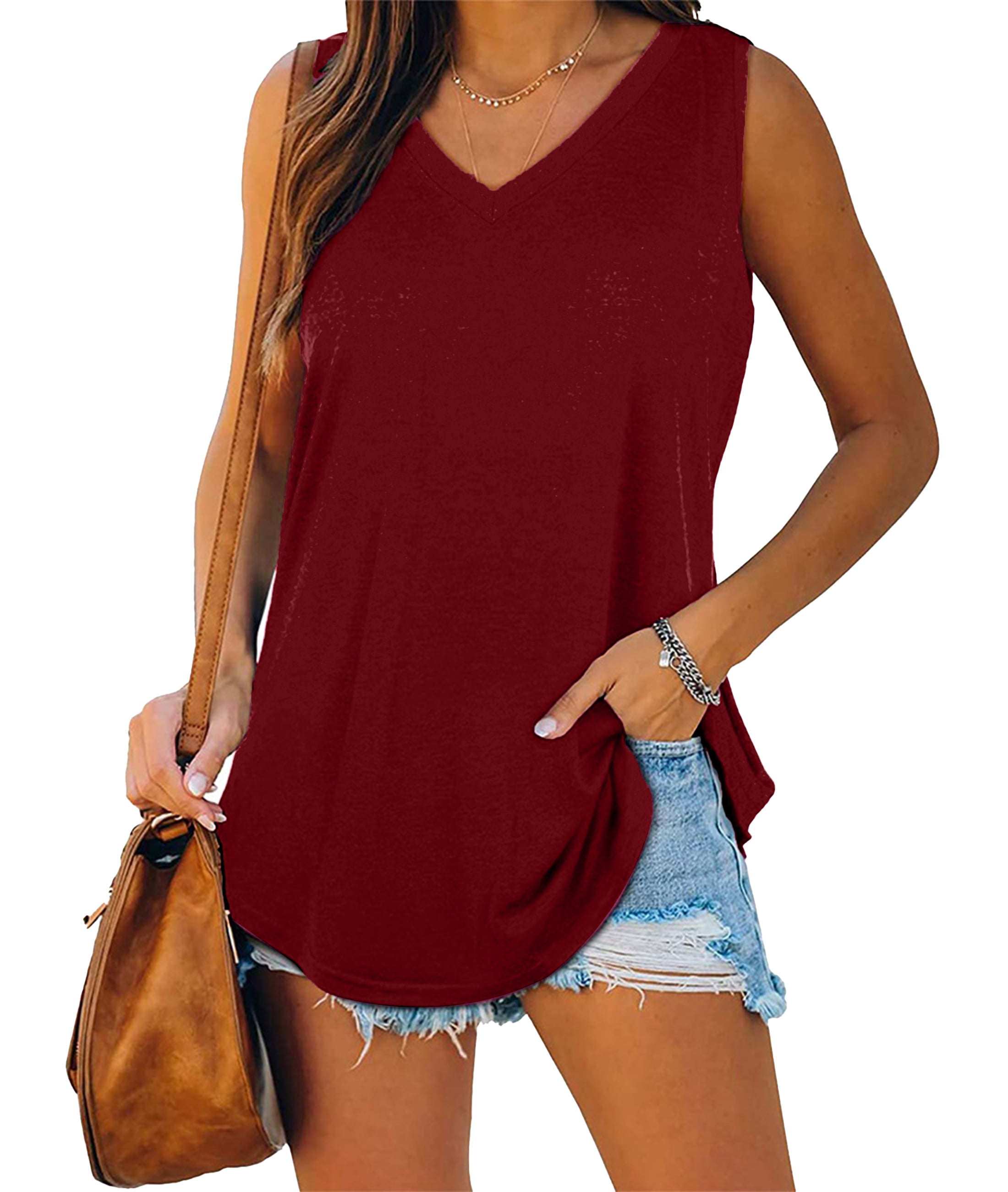 LVCBL Womens Tank Tops V Neck Basic Solid Color Dressy Casual Summer ...