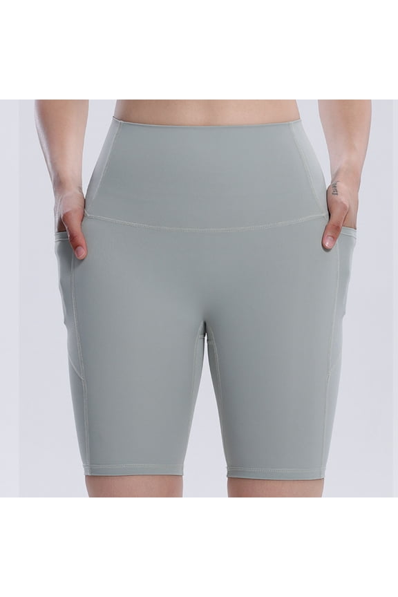 Tummy Control Shorts for Women Tight Two Side Pockets Yoga Shorts Spandex Quick Dry Green Solid Compression Ladies