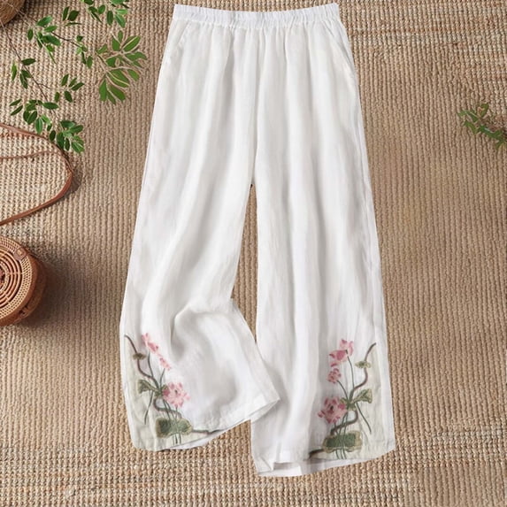 LVHAOGJOB Elastic Waist Pants for Women Plus Size Sweatpants Wide Leg with Pockets Relaxed Fit Straight Leg Print Womens Long Pants