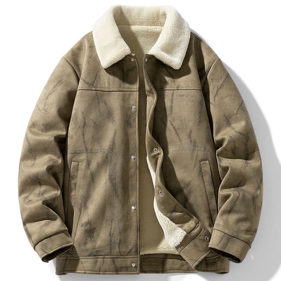 LVHAOGJOB Fleece Jackets for Men Collared Sherpa Lined Zip UP with Pockets Windbreaker Hiking Mens Coats Big and Tall