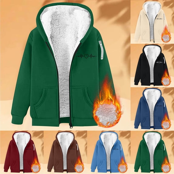 LVHAOGJOB Fleece Jackets for Women Long Sleeve Winter Zipper Sherpa Lined Plus Size Warmth Solid Ladies Coats