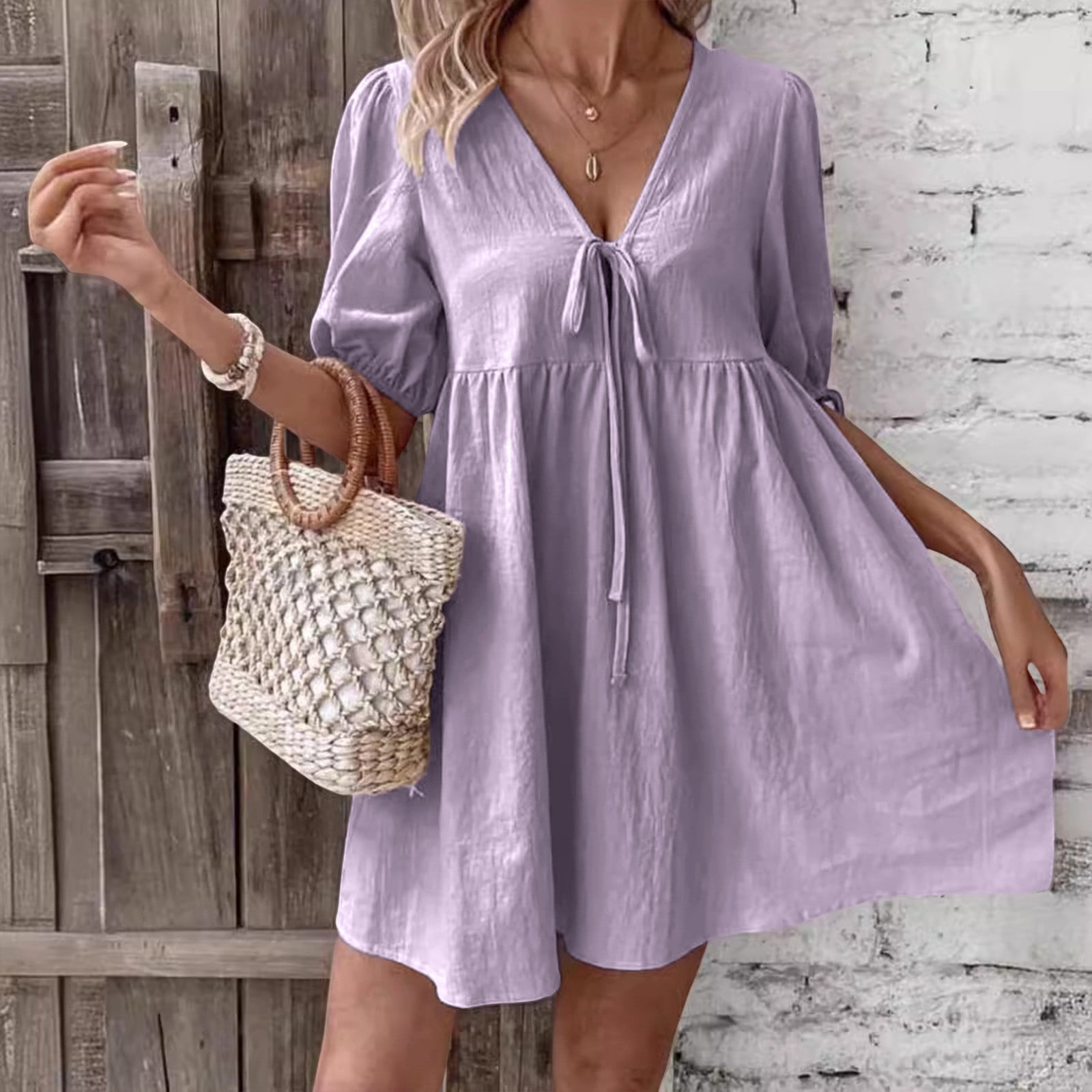 LVHAOGJOB Flowy Dress for Women Sleeveless Summer Mini Dress Swing A Line Purple Fit and Flare Ladies Sundress Boho