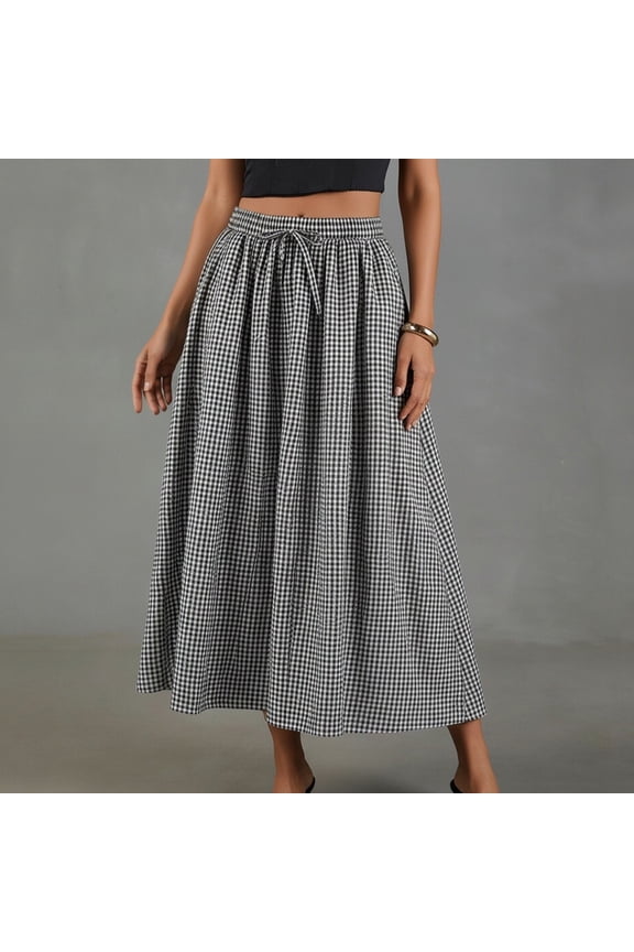 Long Maxi Skirts for Women Summer Elastic Waist Ladies Cotton Linen
