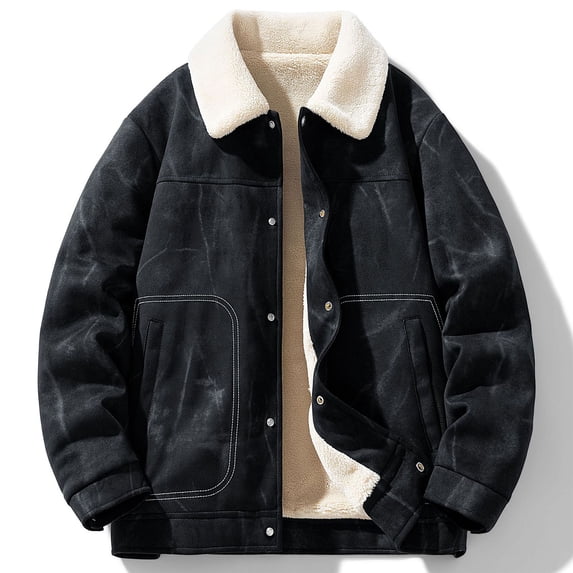 LVHAOGJOB Mens Fleece Jackets Sherpa Lined Collared Windbreaker Zip UP with Pockets Hiking Coats for Men Big and Tall