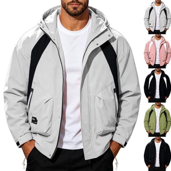 LVHAOGJOB Mens Hoodie Jackets Lightweight with Zipper Rain Jackets with Pockets Big and Tall Coats for Men Athletic