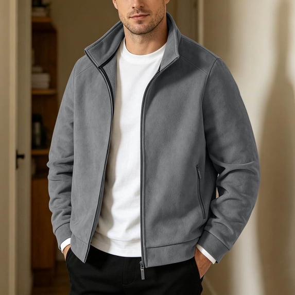 LVHAOGJOB Mens Sherpa Lined Jackets Fleece Zip UP Collared Windbreaker with Pockets Big and Tall Coats for Men Hiking
