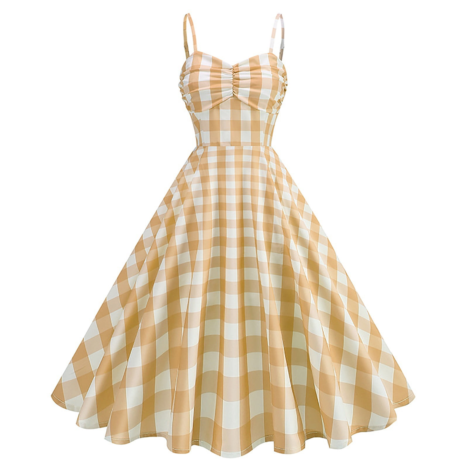 LVHAOGJOB Midi Dress for Women V Neck Summer Sleeveless Dress Causal with Pockets Loose Pleated Strap Mujers Sundress Solid