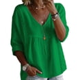 thumbnail image 1 of LVHAOGJOB Oversized Shirts for Women V-Neck T Shirts Pullover Long Sleeve Soft Juniors Tops, 1 of 6