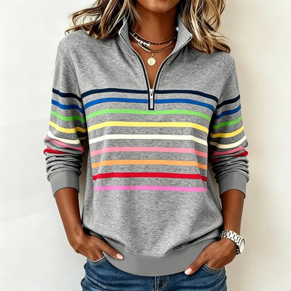 LVHAOGJOB Plus Size Shirts for Women Pullover Long Sleeve T Shirts Zip Up Collared Comfy Ladies Tops Graphic