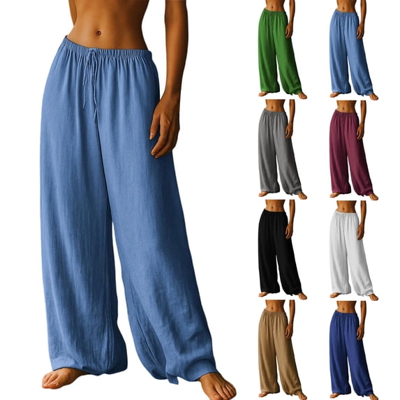 LVHAOGJOB Relaxed Fit Pants for Women Elastic Waist Sweatpants Wide Leg Straight Leg Solid Color with Pockets Womens Long Pants Breathable