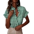 thumbnail image 1 of LVHAOGJOB Short Sleeve Tees for Women Summer Shirts V Neck Ruffle Cotton Tunic Button Down Womens Tops Ruffle, 1 of 9