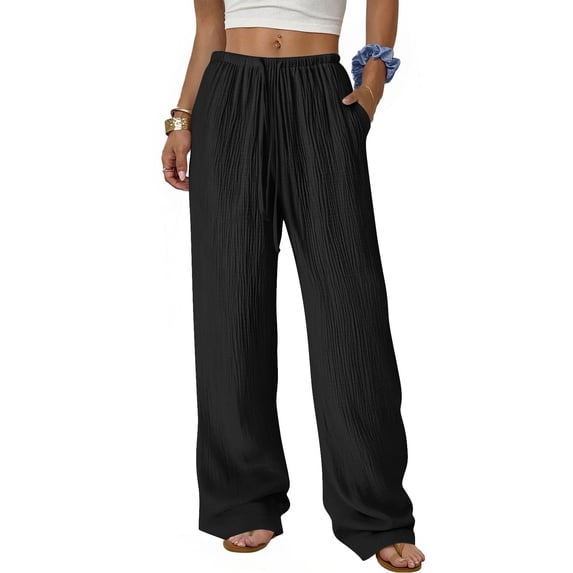 LVHAOGJOB Straight Leg Pants for Women Relaxed Fit Sweatpants Plus Size Drawstring Pull On Elastic Waist Womens Long Pants with Pockets