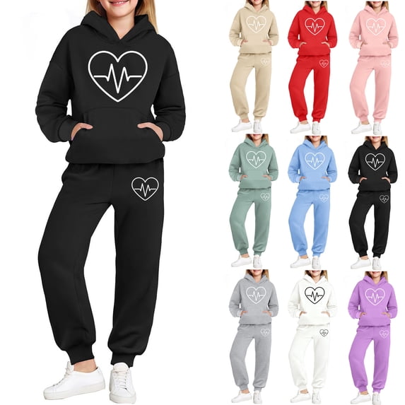 LVHAOGJOB Teens Sweatsuits 2 PC Hoodie Sweatshirts & Jogger Sweatpants Warm Soft with Pockets Clothing Sets for Girls and Boys Print
