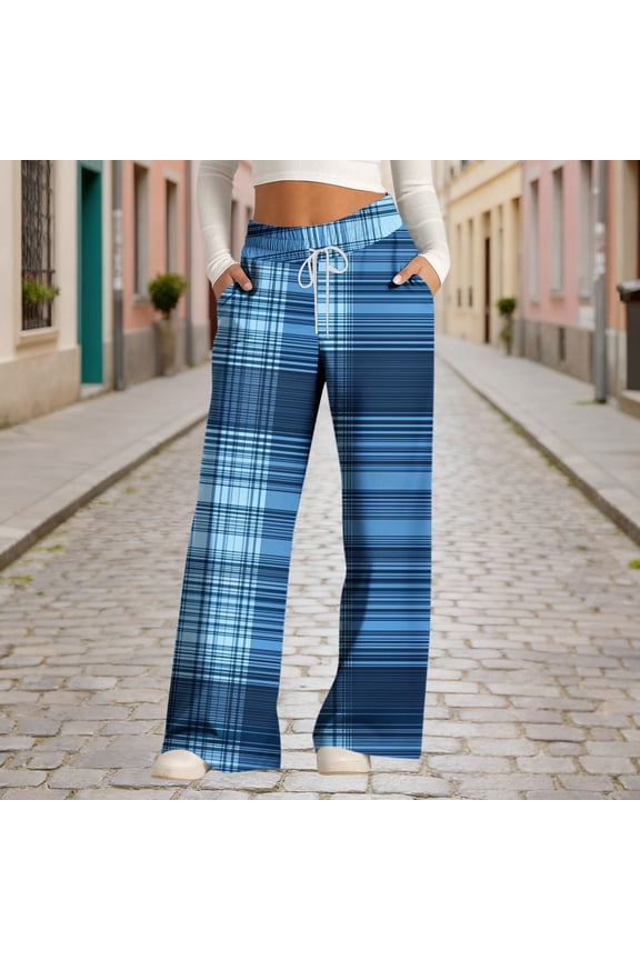 Wide Leg Pants for Women Mid Rise Trousers Stretch Drawstrings Pull On Mujers