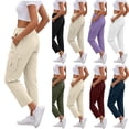 thumbnail image 1 of LVHAOGJOB Womens Cargo Pants Wide Leg with Pockets Pants Straight Leg Elastic Waist Athletic Trousers for Ladies, 1 of 6