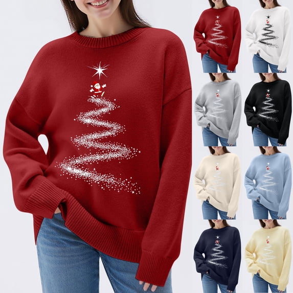 LVHAOGJOB Womens Christmas Sweaters Long Sleeve Tops Warm Winter Blouse for Ladies Graphic