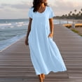 thumbnail image 1 of LVHAOGJOB Womens Dresses with Pockets Cotton Linen Maxi Dress Long Crew Neck Flowy Solid Color Loose Short Sleeve Sundress for Mujer, 1 of 9