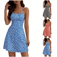 thumbnail image 1 of LVHAOGJOB Womens Flowy Dress Short Sleeve Summer Mini Dress A Line Print Red Swing Ruffle Sundress for Ladies, 1 of 3