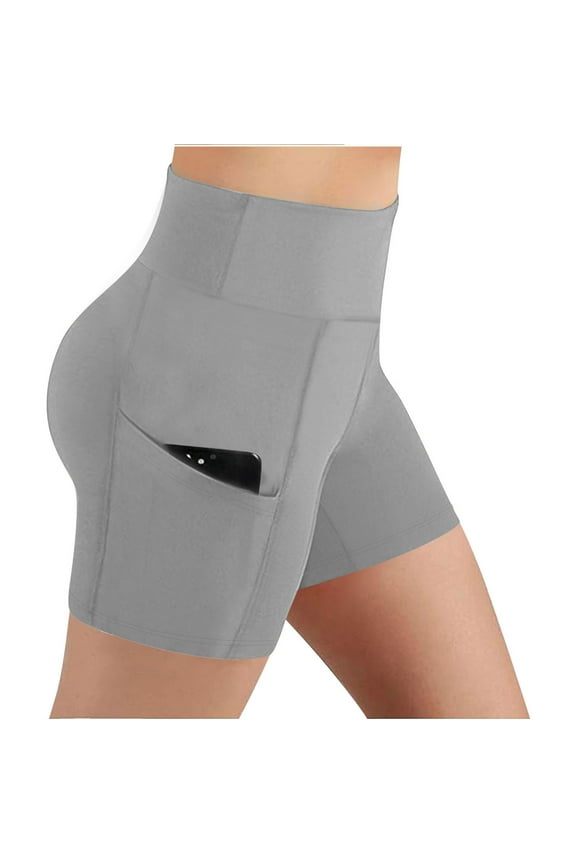 Womens High Waist Shorts Summer Plus Size Solid Color Yoga Biker Compression Shorts Pants for Women Gray