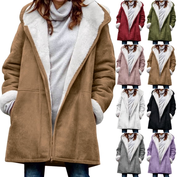 LVHAOGJOB Womens Sherpa Lined Jackets Zipper Hoodie Winter Fleece Long Sleeve Solid with Pockets Coats for Women