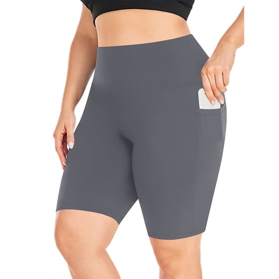 LVHAOGJOB Womens Shorts Solid Oversized Two Side Pockets Yoga Shorts Spandex Tummy Control Dark Gray Quick Dry High Waist Gym for Tees