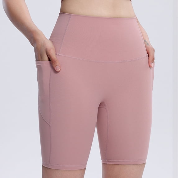 LVHAOGJOB Womens Shorts Solid Booty Spandex Yoga Shorts Tummy Control Two Side Pockets Gym Quick Dry High Waist for Women Pink