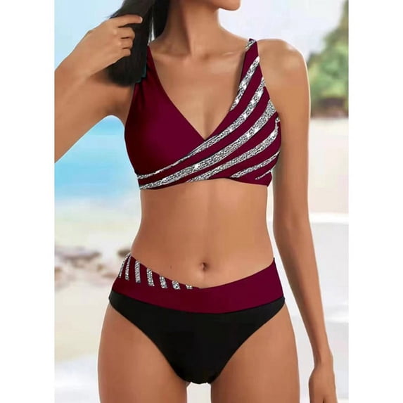 LVHAOGJOB Womens Swimsuits Two Piece Bikini Plus Size Push Up Pool Party Solid Bathing Suits for Women Halter