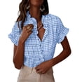 thumbnail image 1 of LVHAOGJOB Womens Tees Summer Button Down Shirts Short Sleeve Cotton Tunic V Neck Ruffle Ruffle Tops for Ladies Graphic, 1 of 9