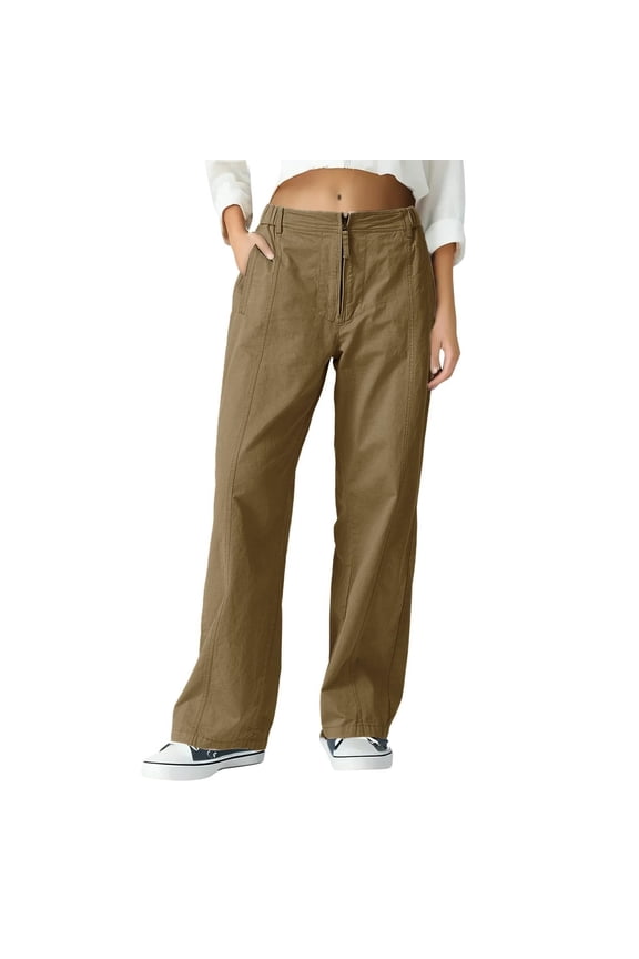 Womens Wide Leg Cargo Pants Hiking Pants with Side Pockets Travel Mid Waisted Lightweight Trousers for Ladies