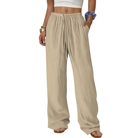 LVHAOGJOB Womens Wide Leg Pants Plus Size Sweatpants Relaxed Fit Elastic Waist Straight Leg Stretchy Long Pants for Women with Pockets
