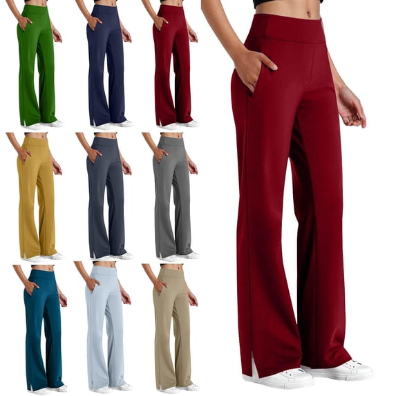 LVHAOGJOB Womens Yoga Pants Stretchy with Pockets Leggings Full Length Elastic Waisted Athletic Pants for Juniors Solid