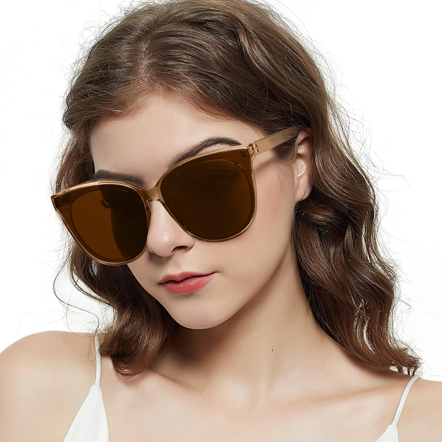 LVIOE Cat Eyes Sunglasses for Women, Polarized Oversized Fashion Vintage Eyewear for Driving Fishing - 99.99% UV Protection