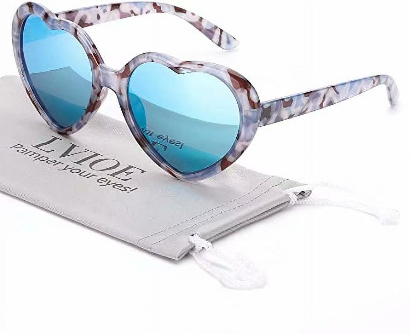 LVIOE Heart Sunglasses for Women, Polarized Heart Shaped Sunglasses with UV Protection Heart Style Retro Glasses for Shopping