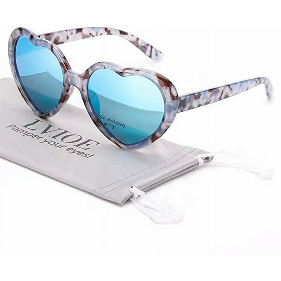 LVIOE Heart Sunglasses for Women, Polarized Heart Shaped Sunglasses with UV Protection Heart Style Retro Glasses for Shopping